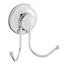 Crochet de salle de bain double doté d'un système de ventouse sans vis, chrome (ECO22)