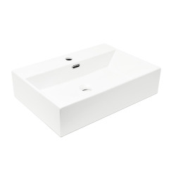 Cube Way 60x42 cm lavabo suspendu en céramique avec trou pour robinetterie au milieu, sans siphon ni mitigeur, blanc (SATCW6042)