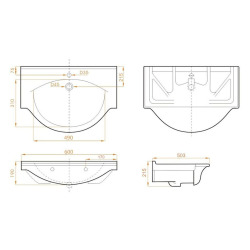 Pro 61x51 cm lavabo suspendu en céramique avec un trou pour mitigeur au milieu, sans siphon ni mitigeur, blanc (HA5660)