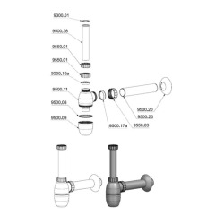 Multi siphon de lavabo 5/4″ DN40, pour mitigeur monocommande avec système de vidage, blanc (E560)