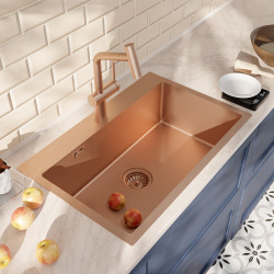 Timeless 55x45x21 cm évier encastrable en inox 304 + mitigeur inox avec douchette extractible, cuivre brossé (TMLKST-5545BCP-M1)