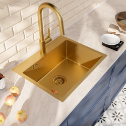 Timeless 55x45x21 cm évier encastrable inox 304 + mitigeur inox avec douchette extractible, or brossé (TMLKST-5545BG-M2)