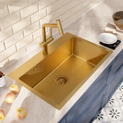 Timeless 68x45x21 cm évier encastrable en inox 304 + mitigeur inox avec douchette extractible, or brossé (TMLKST-6845BG-M1)