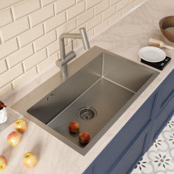 Timeless 68x45x21 cm évier encastrable inox 304 + mitigeur inox avec douchette extractible, gun metal brossé (TMLKST-6845BGM-M1)