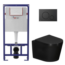 Pack WC bâti-support léger 112 cm ECO 2L Swiss Aqua Technologies + WC suspendu Ceramia + plaque noir mat (STECE14BMT01-FR)