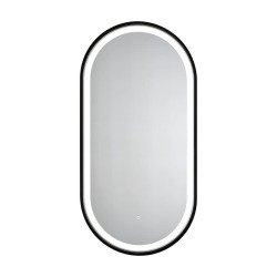 40x80 cm miroir suspendu ovale avec éclairage LED et capteur, cadre en aluminium, noir (SATZOVLED4080CE)