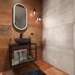 40x80 cm miroir suspendu ovale avec éclairage LED et capteur, cadre en aluminium, noir (SATZOVLED4080CE)