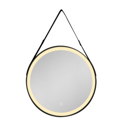 60x60 cm miroir rond avec éclairage LED et capteur, cadre en métal, noir (SATZREMLED60CE)
