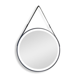 60x60 cm miroir suspendu rond avec éclairage LED et capteur, cadre en métal, noir (SATZREMLED60CE)