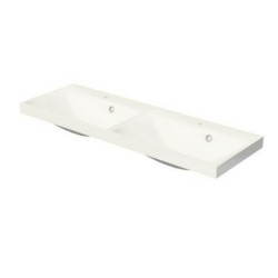 Cube Way 120x40x5,5 cm double vasque à encastrer en marbre coulé avec deux trous pour robinetterie, blanc brillant (CU212050)