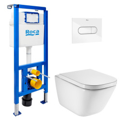 Pack WC bâti-support ECO 2 L Swiss Aqua Technologies + WC suspendu Roca avec abattant SoftClose + plaque (ROROGAWR01-FR)