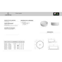 Vasque à poser ronde 36 cm hauteur 12,5 cm sans trop-plein blanc mat PixL (CEPX3636WM)