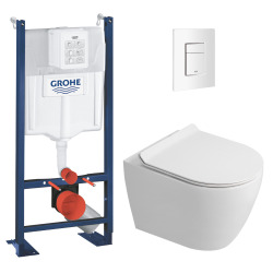 Rapid SL Pack WC bâti autoportant + WC suspendu sans bride Ceramia avec abattant SoftClose + plaque blanc mat (GRRCEPXWR07-FR)