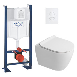 Rapid SL Pack WC bâti autoportant + WC suspendu sans bride Ceramia avec abattant SoftClose + plaque blanche (GRRCEPXWR12-FR)