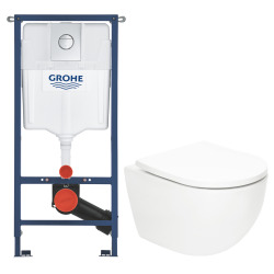 Solido pack WC bâti 4 en 1 + WC suspendu sans bride Swiss Aqua Technologies avec abattant SoftClose + plaque (GRRSTFUWT01-FR)