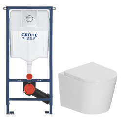 Solido pack WC bâti 4 en 1 + WC suspendu sans bride Ceramia avec abattant SoftClose + plaque (GRRST14WT01-FR)