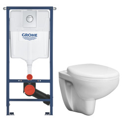 Solido pack WC bâti 4 en 1 + WC suspendu sans bride Grohe avec abattant SoftClose + plaque (GRRSTBAWR01-FR)