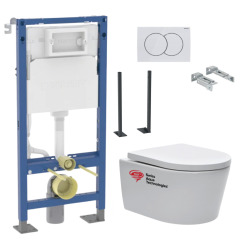 Pack WC bâti-support Geberit autoportant + WC sans bride Swiss Aqua Technologies + plaque (SATRIMLESSGEBX)