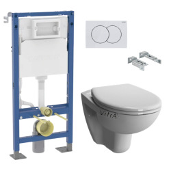 Pack Bati-support Geberit Autoportant Duofix + WC sans bride Vitra Normus SpinFlush+ Abattant softclose + Plaque blanche (Normus