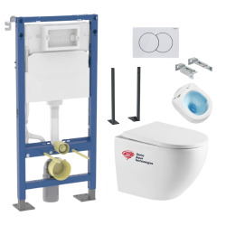 Pack Bati-support Geberit Duofix + WC sans bride Swiss Aqua Technologies + Plaque de commande Delta01 Blanche (FusionTQGebX)