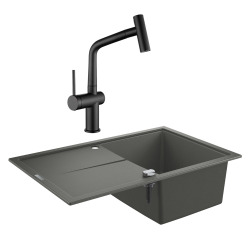 Grohe K400 Evier en quartz composite avec égouttoir réversible 780x500 mm + Ceramia Timeless mitigeur (G31639TML1BM-SET)