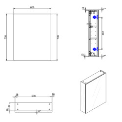 B-Way 60x75 cm armoire de salle de bain en chêne lamellé-collé avec miroir intégré (BWAY60CABOAK)