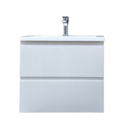 B-Way 59x50x45 cm meuble de salle de bain suspendu 2 tiroirs avec lavabo en marbre coulé, blanc brillant (BWAY260WU)