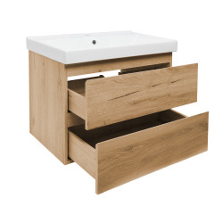 B-Way 79x50x45 cm meuble de salle de bain suspendu 2 tiroirs avec lavabo en céramique, chêne mat (BWAY280OAKU1BI)