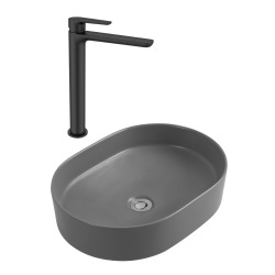 PixL 50x36,5x13,5 cm vasque à poser + Swiss Aqua Technologies Mood mitigeur lavabo XL + Ceramia PixL bonde (CEPX50GRMSAT285C)