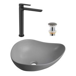 PixL 50,5x38x18 cm vasque à poser + Swiss Aqua Technologies Mood mitigeur lavabo XL + Ceramia PixL bonde (CEPX505GRMSAT285C)