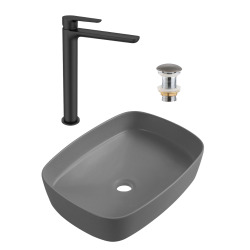 PixL 49,5x37,5x13,5 cm vasque à poser  + Swiss Aqua Technologies Mood mitigeur lavabo XL + Ceramia PixL bonde (CEPX49GRMSAT285C)