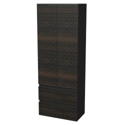 Cube Way 60x163x33 cm armoire de salle de bain suspendue haute, 2 tiroirs, décor pyramidal 3D, marron mat (CUBE3DV602D2ZHP)