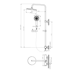 Système de douche mural avec mitigeur monocommande + douche de tête + douchette à main 3 jets, chrome (SATSSPKNEW)