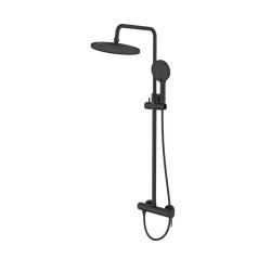 Système de douche mural avec mitigeur monocommande + douche de tête + douchette à main 3 jets, noir mat (SATSSPKCNEW)