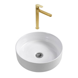 DARK mitigeur lavabo XL, or brossé + Ceramia PixL 36x12,5 cm vasque à poser, sans trop-plein, blanc brillant (SAT285PBZCEPX3636)