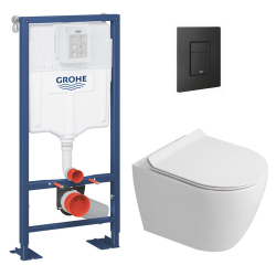 Grohe Solido pack WC bâti-support autoportant + WC suspendu Ceramia PixL + abattant SoftClose + plaque noir (GRCEPXWT03-FR)