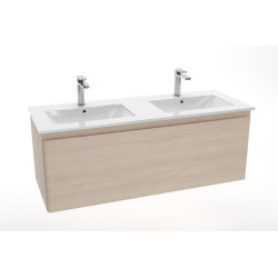 Modena 121x46 cm double vasque en céramique, 2 trous pour robinetterie, blanc (M2N12046)