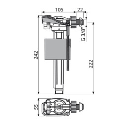 Vanne de remplissage à entrée latérale métallique, pour citernes et modules de toilettes pré-muraux (A160P-38)