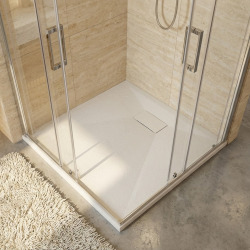 Essential 90x90 cm receveur de douche carré à poser SMC avec surface effet pierre, blanc (CERAES9090W)
