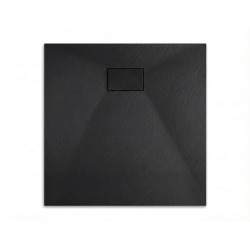 Essential 90x90 cm receveur de douche carré à poser SMC avec surface effet pierre, noir (CERAES9090B)