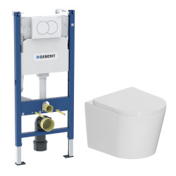 Duofix Pack WC bâti-support + WC suspendu sans bride avec abattant SoftClose Ceramia + plaque blanche (GEBCE14WT05-FR)