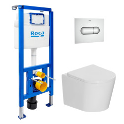 Pack WC bâti ECO 2L Swiss Aqua Technologies + WC suspendu sans bride Ceramia + plaque blanche (STECE14WT01-FR)