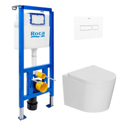 Pack WC bâti ECO 2L Swiss Aqua Technologies + WC suspendu sans bride Ceramia + plaque blanche (STECE14WT01-FR)