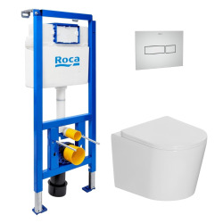 Pack WC bâti ECO 2L Swiss Aqua Technologies + WC suspendu sans bride Ceramia + plaque blanche (STECE14WT01-FR)