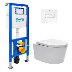 Pack WC bâti-support + WC suspendu sans bride Swiss Aqua Technologies avec abattant SoftClose + plaque (ROSTBRWR01-FR)