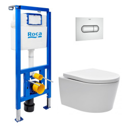 Pack WC bâti-support + WC suspendu sans bride Swiss Aqua Technologies avec abattant SoftClose + plaque (ROSTBRWR01-FR)