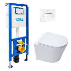 Pack WC bâti-support + WC suspendu sans bride Swiss Aqua Technologies avec abattant SoftClose + plaque (ROSTBRWR01-FR)
