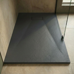 Ceramia Essential 140x80 cm receveur de douche rectangulaire à poser SMC avec surface effet pierre, gris (CERAES14080DG)
