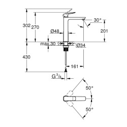 Dice mitigeur lavabo monocommande XL à levier, avec cartouche en céramique, sans tirette ni vidage, noir mat (1018922430)