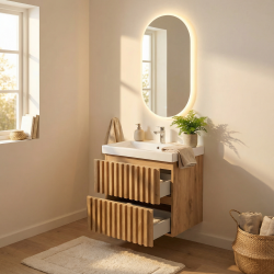 Naturel Project 60x120 cm miroir suspendu ovale avec éclairage LED 3 couleurs, film chauffant anti-buée et capteur (ZPROV12060LED)